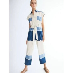 Massimo Dutti Cotton Tie Dye Belted Short Sleeve Jumpsuit 4